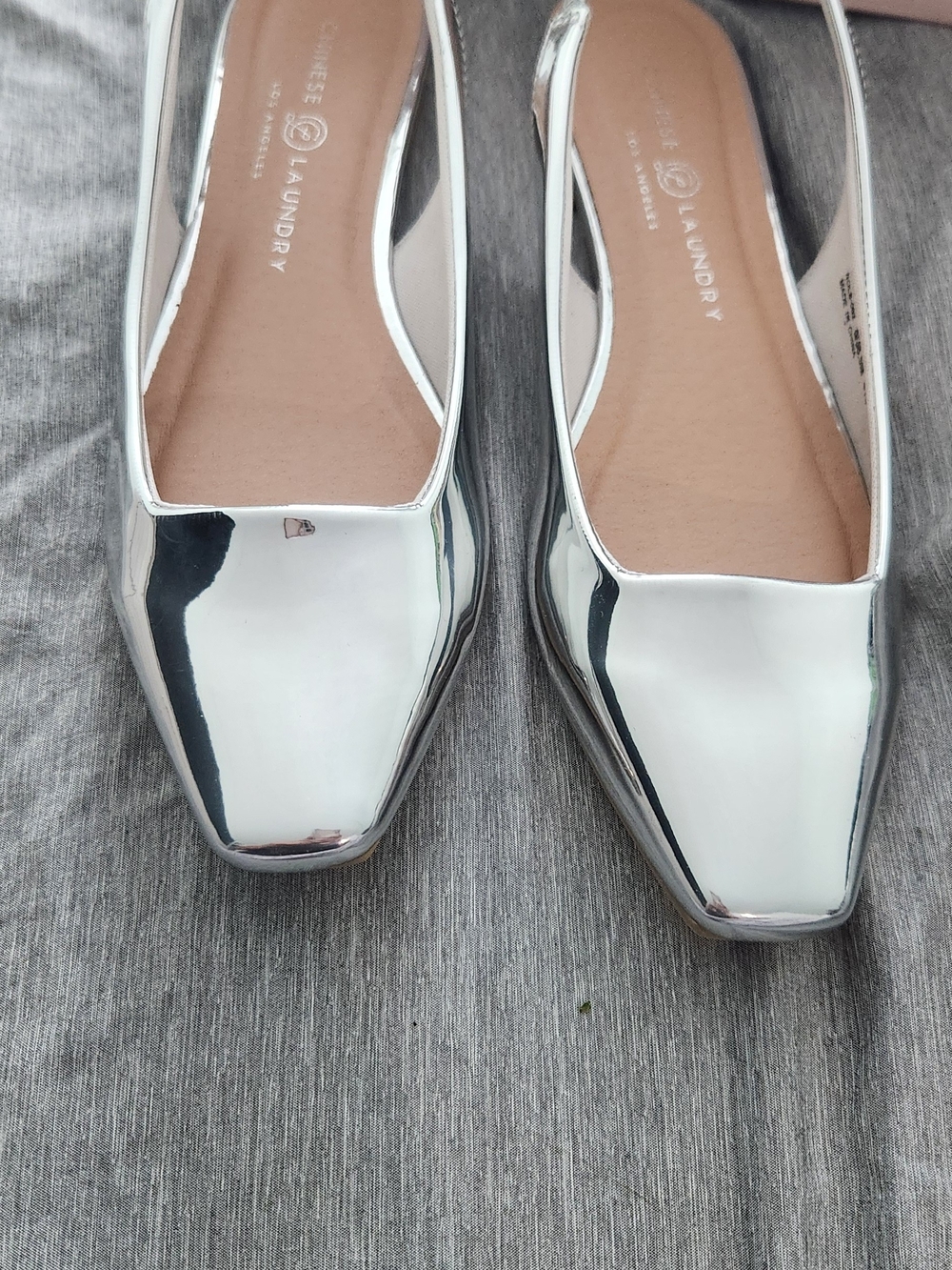 Chinese Laundry Metallic Silver Square-Toe Slingback Flats